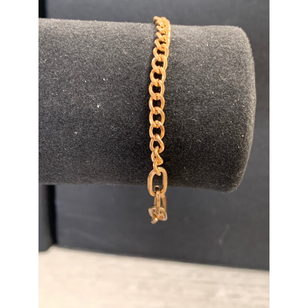 Gold Tone Mixed Curb and Paperclip Link Chain Toggle Clasp Bracelet 6 Inch